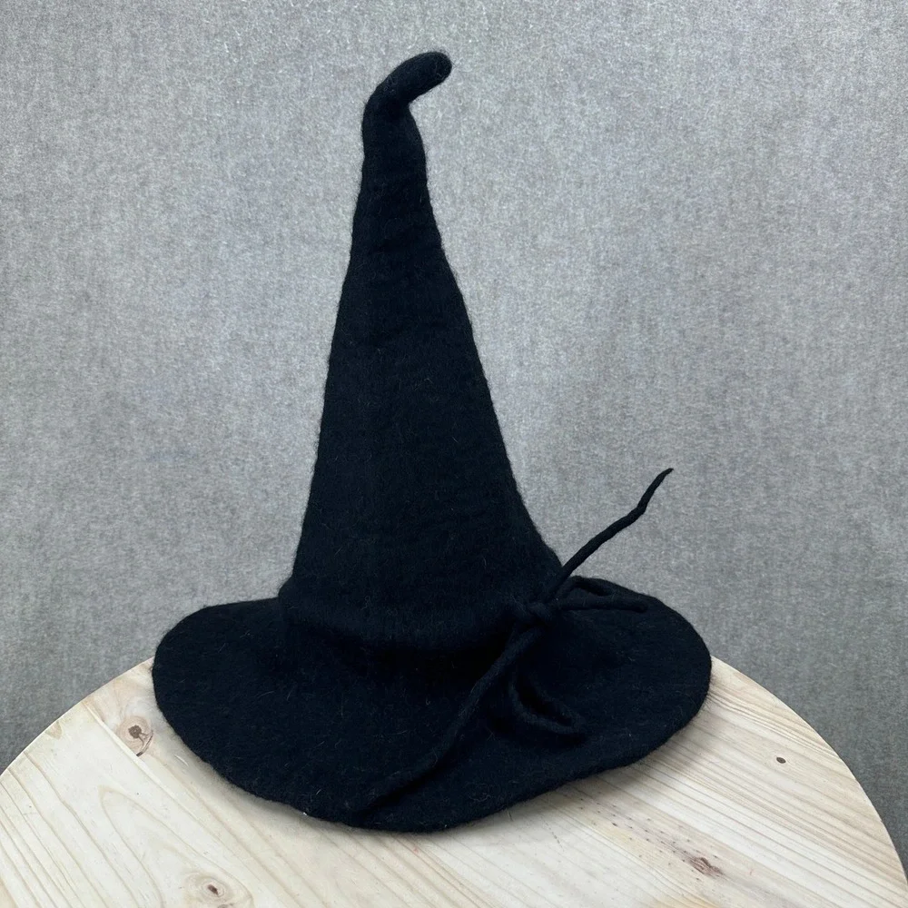 One of a Kind Wool Witch Hat One Size Black Felted Wool Pointed Whimsigoth